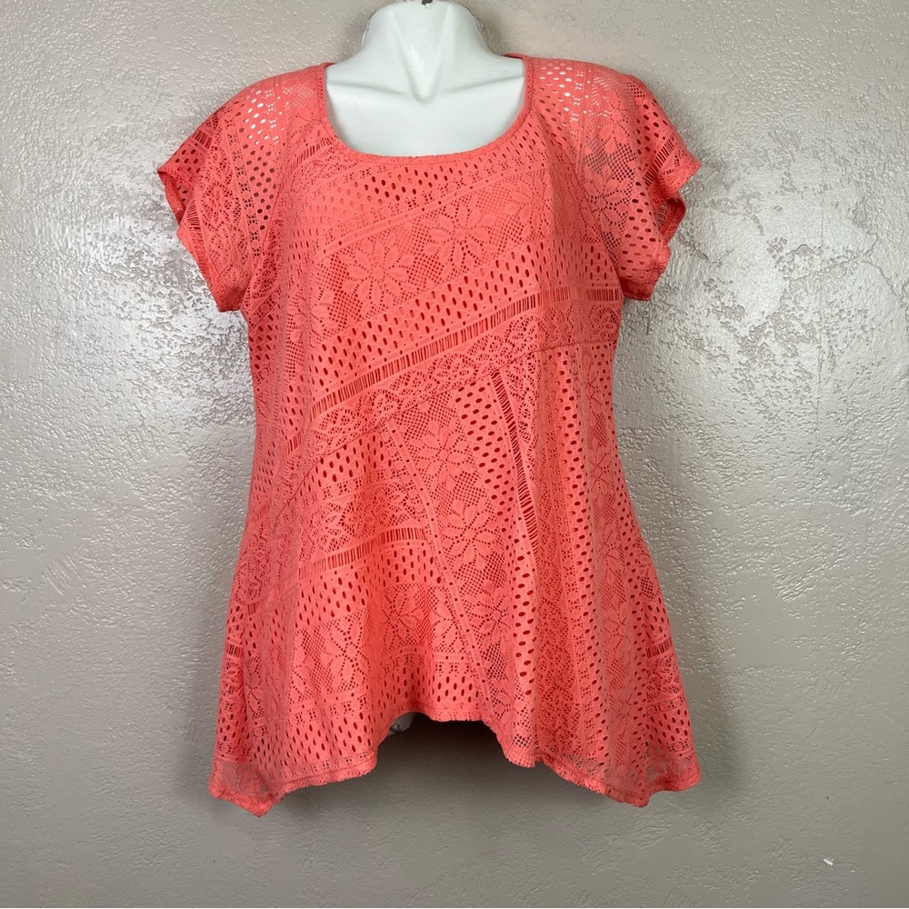 Cato women short sleeve floral orange tunic blouse size XL‎
